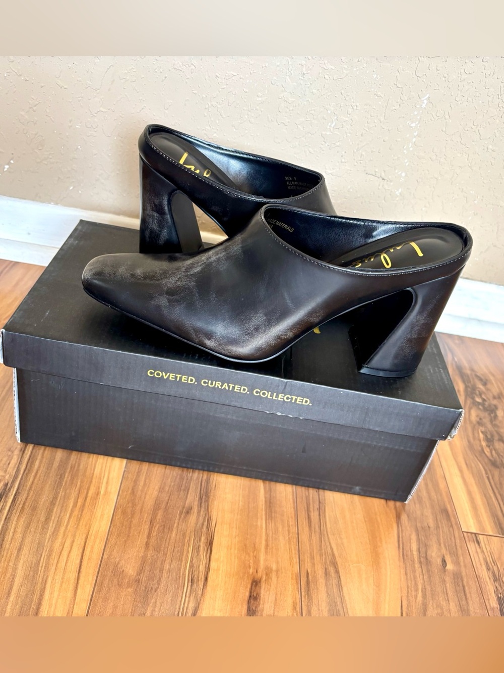 Lulus Natural Distress Black Women's Slip-On Mule Block Heels Size 9